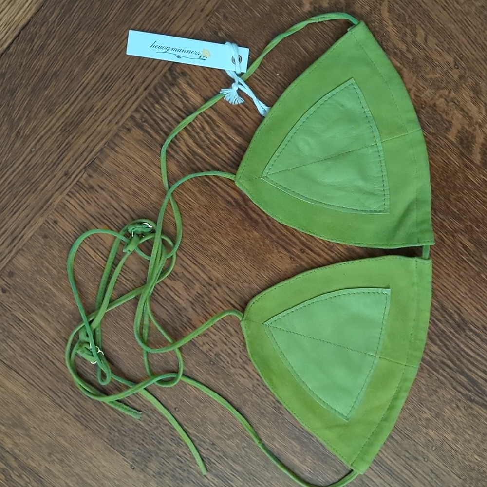 Heavy manners doe eyes top leather top in green medium